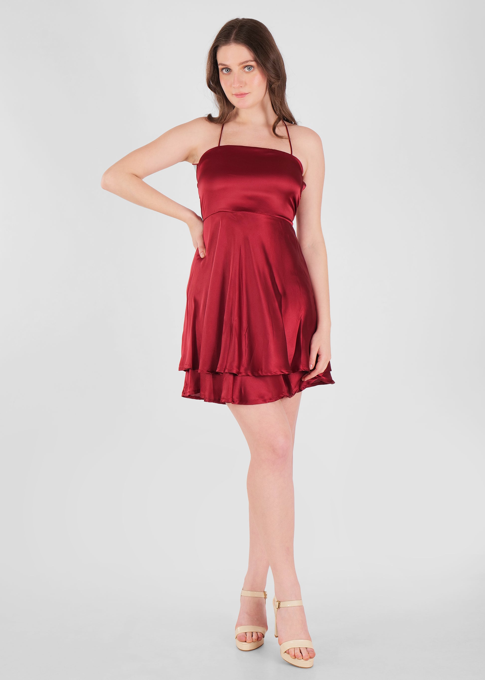 Frida Satin Mini Dress with Spaghetti Straps