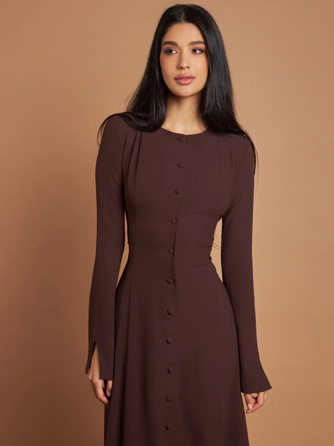 Cocoa Curve Button Dress