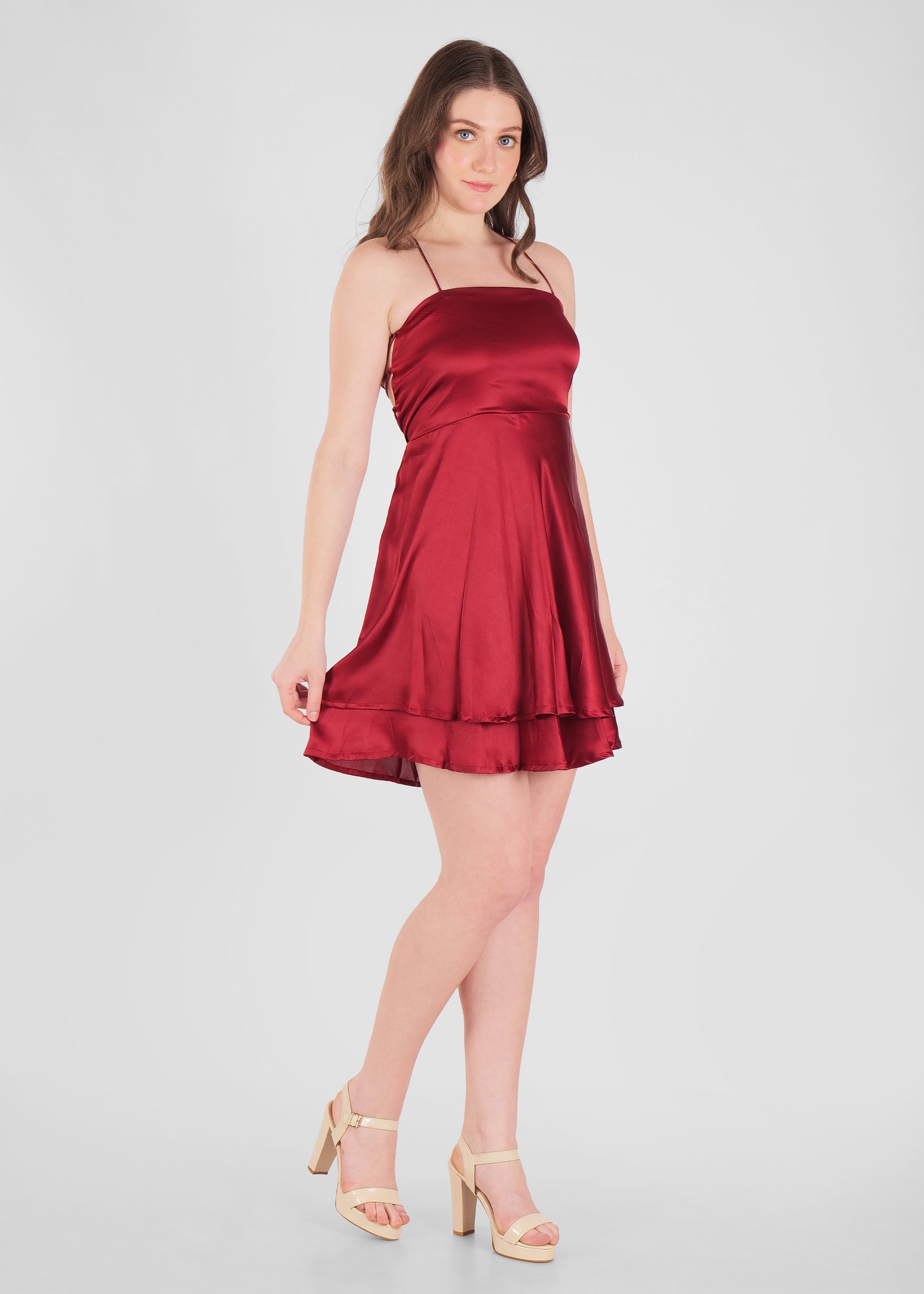 Frida Satin Mini Dress with Spaghetti Straps