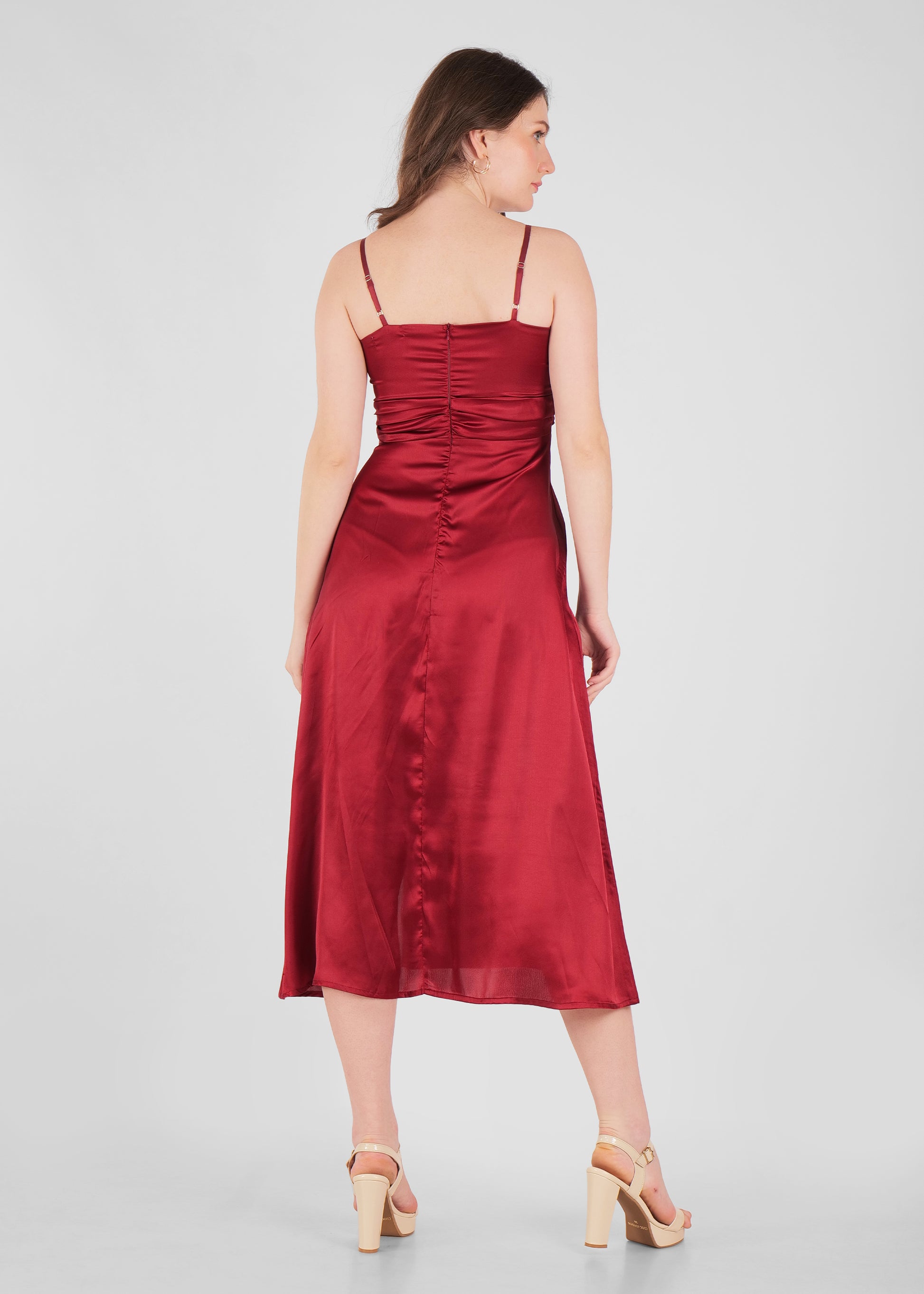 Thin stapes draped chest satin dress