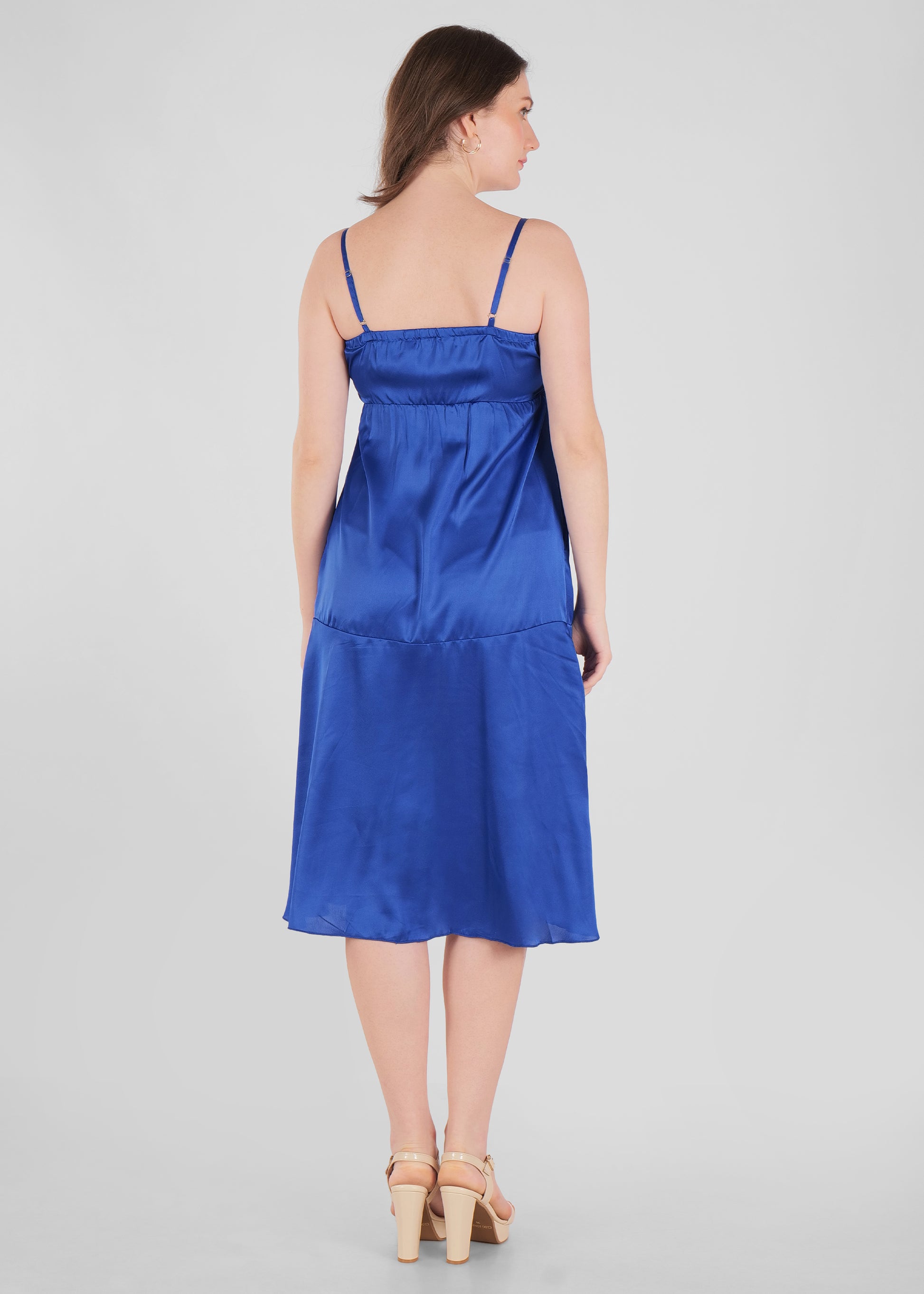 Ruffled Midi Satin Dress Blue