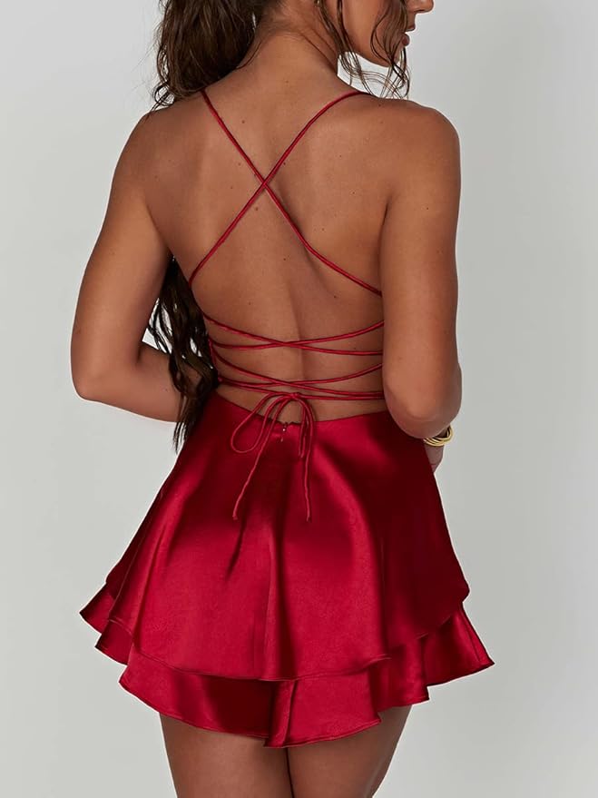 Frida Satin Mini Dress with Spaghetti Straps