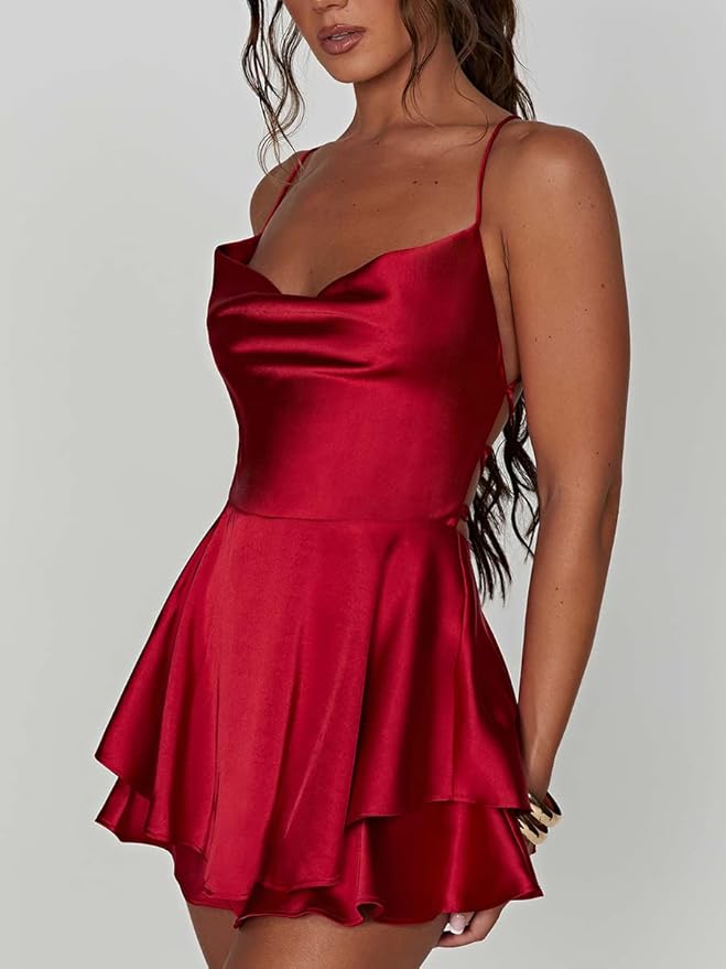 Frida Satin Mini Dress with Spaghetti Straps