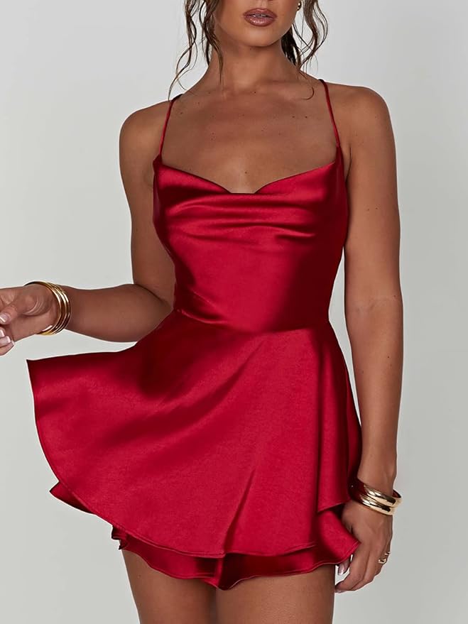 Frida Satin Mini Dress with Spaghetti Straps