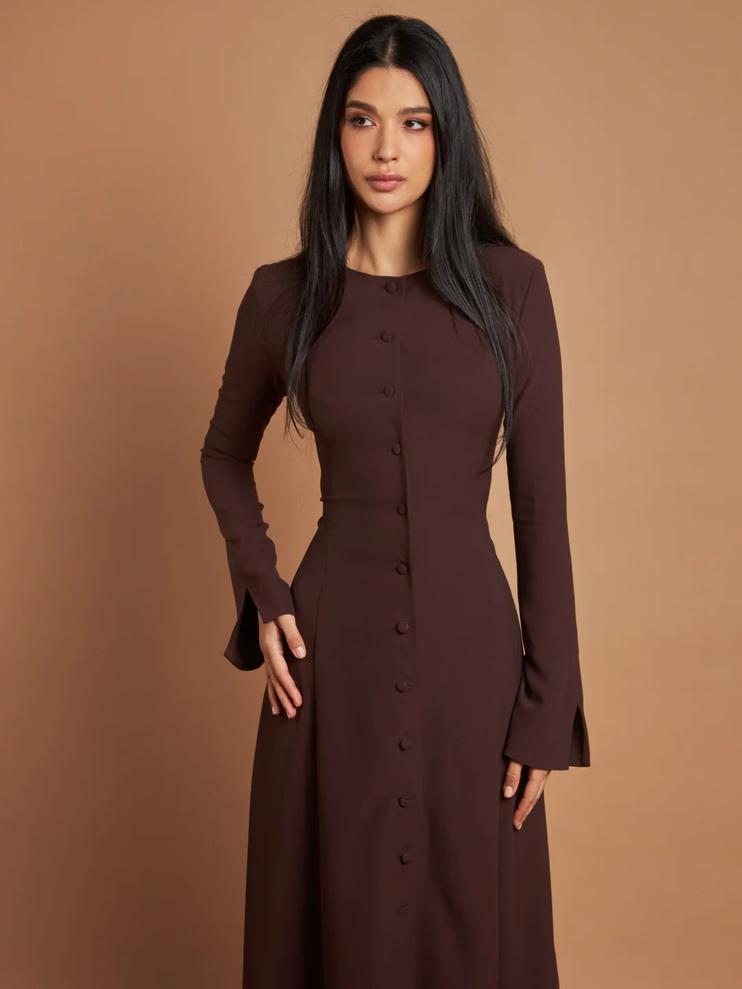 Cocoa Curve Button Dress