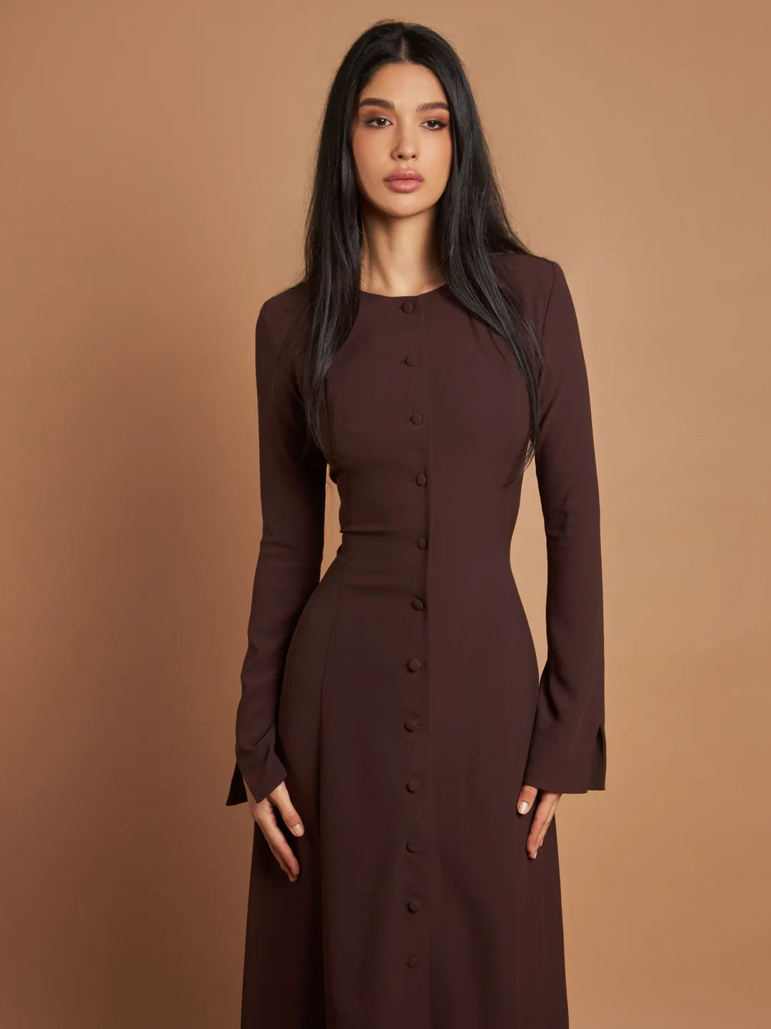 Cocoa Curve Button Dress