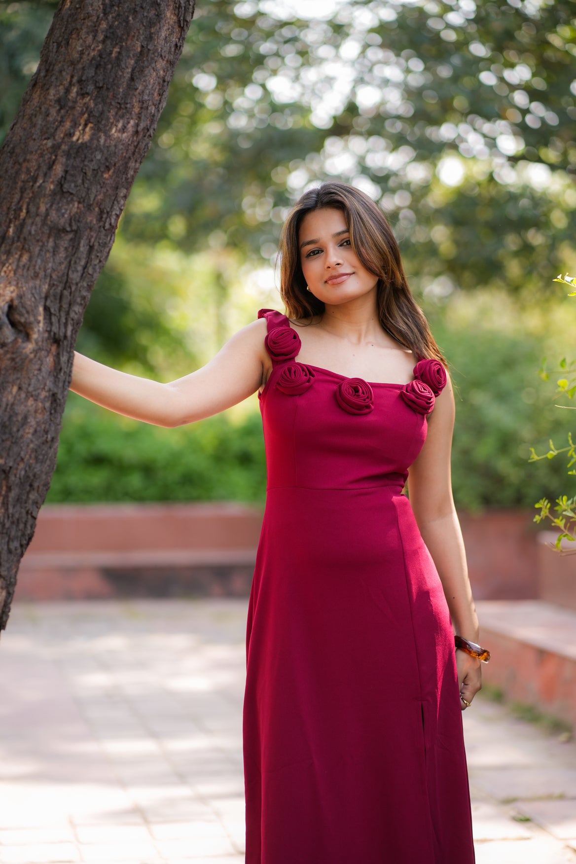 Petal Tease Red Slit Dress