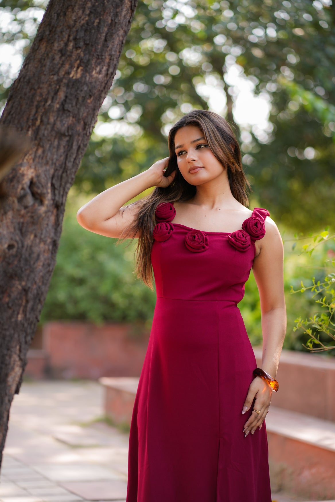 Petal Tease Red Slit Dress