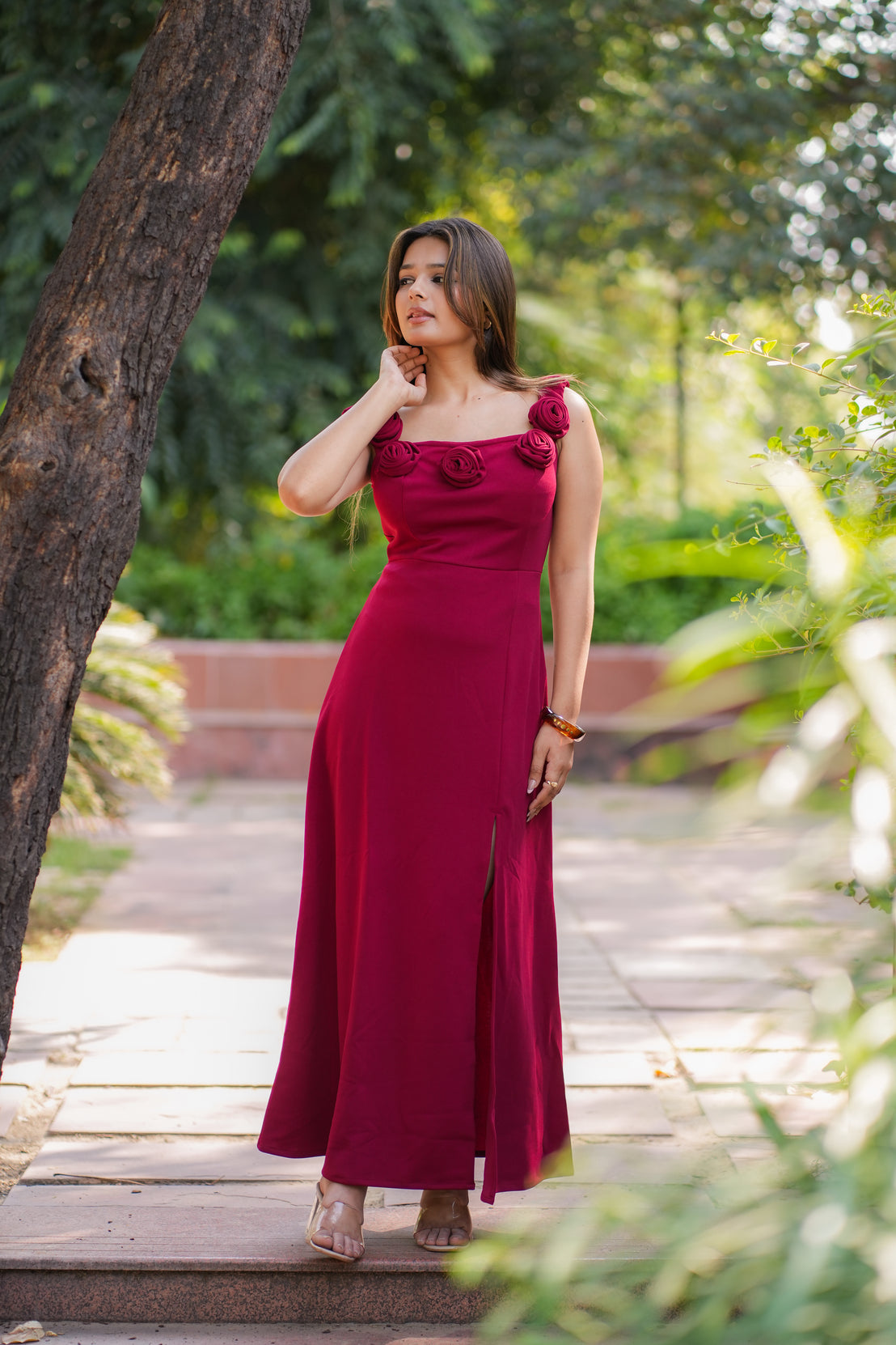 Petal Tease Red Slit Dress