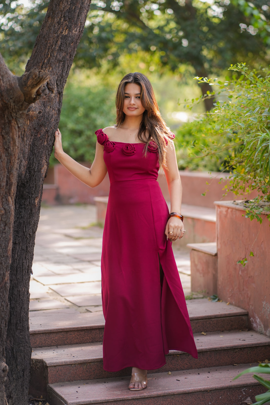 Petal Tease Red Slit Dress
