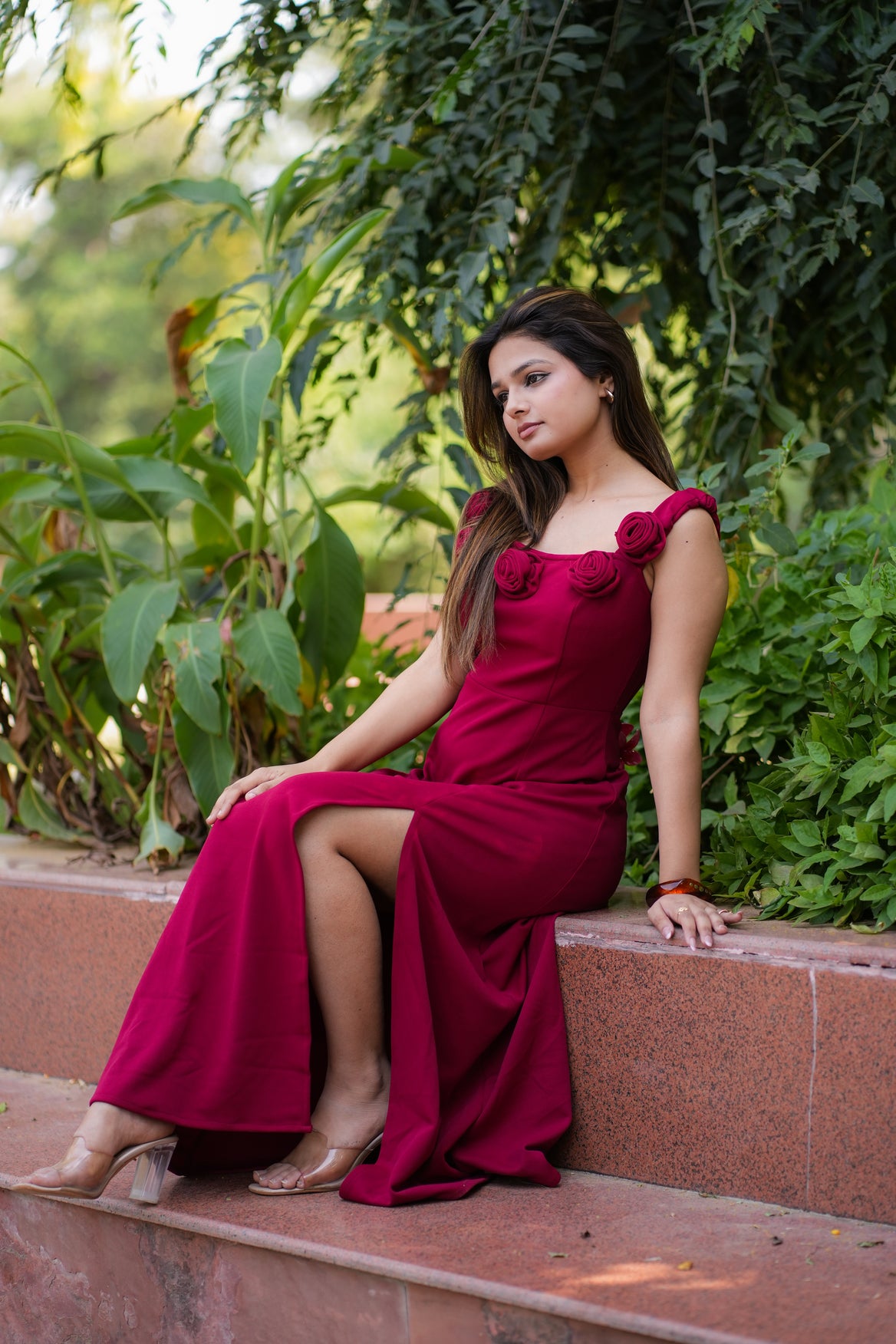 Petal Tease Red Slit Dress