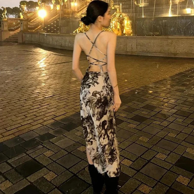 Printed Sleeveless Side Slit Dress