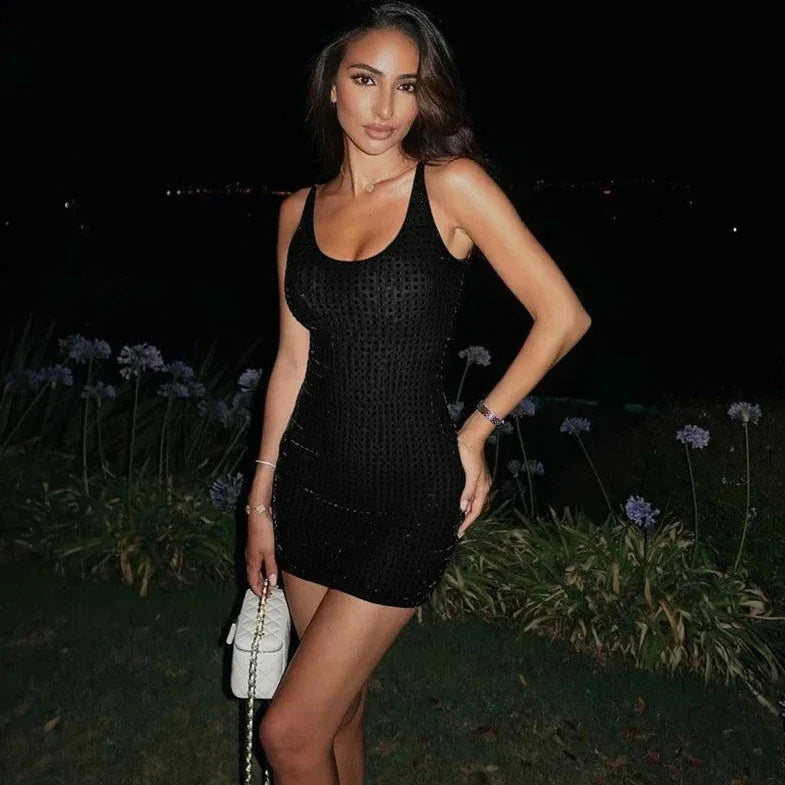 Shimmery Backless Sleeveless Bodycon Dress