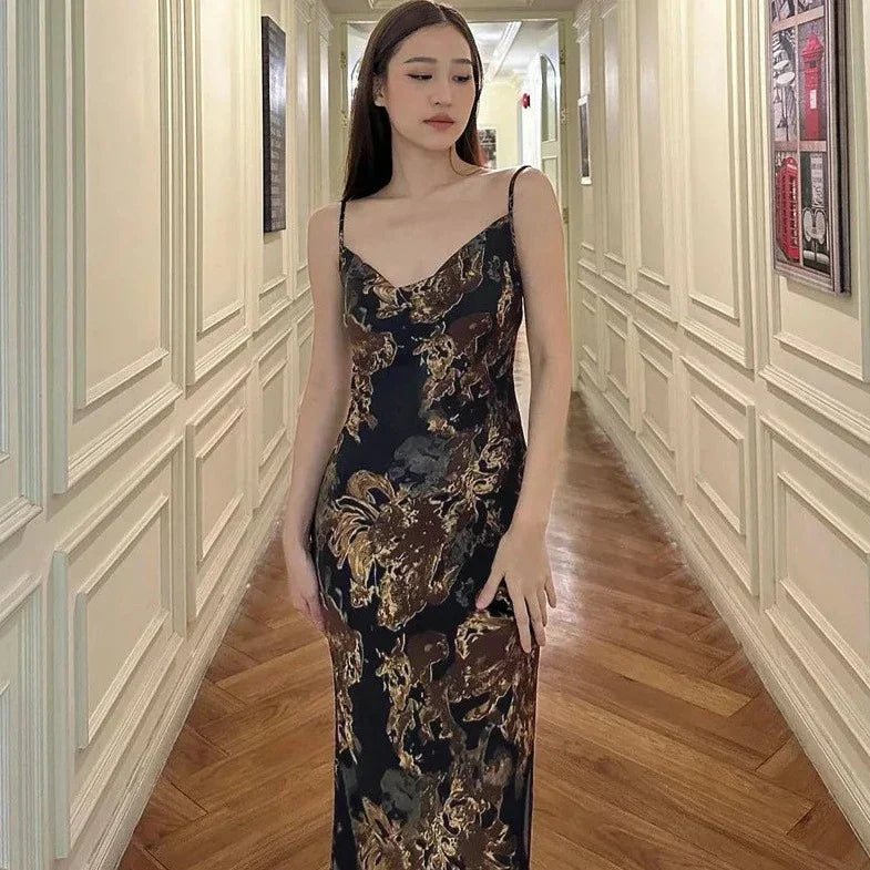 Printed Sleeveless Side Slit Dress