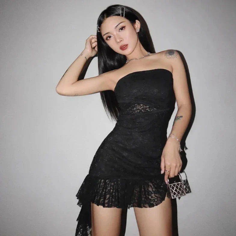 Strapless Mini Ruffles Tassel Dresses