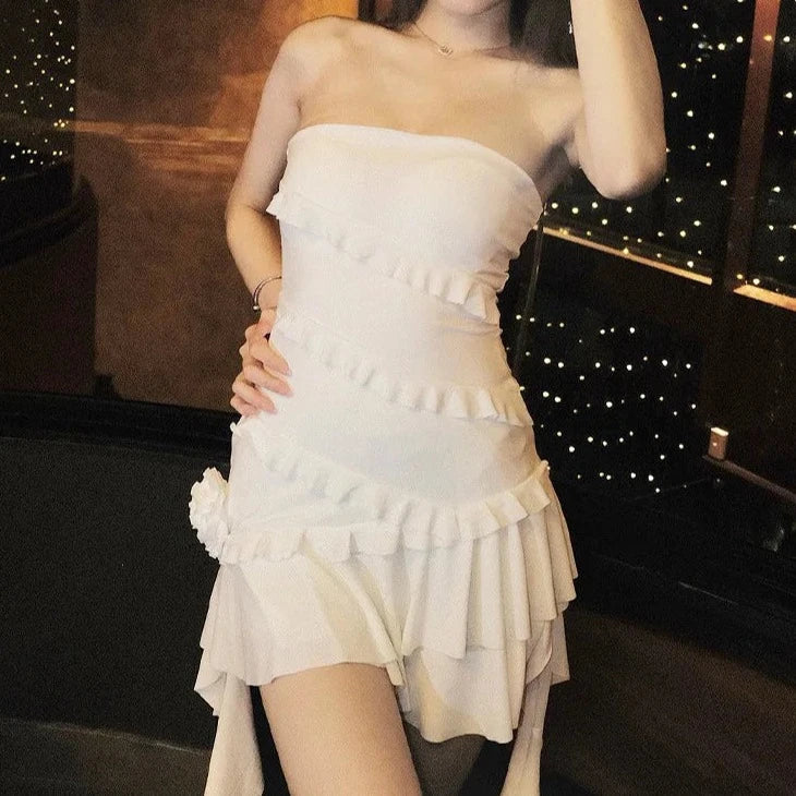 Tube Sleeveless Ruffle Mini Dress