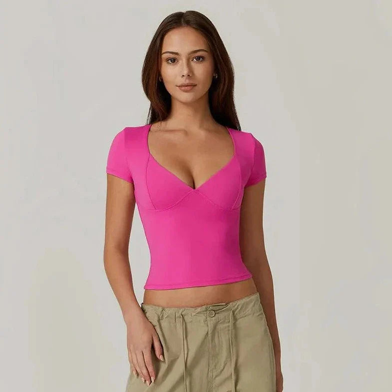 Short Sleeve V-Neck Crop Top