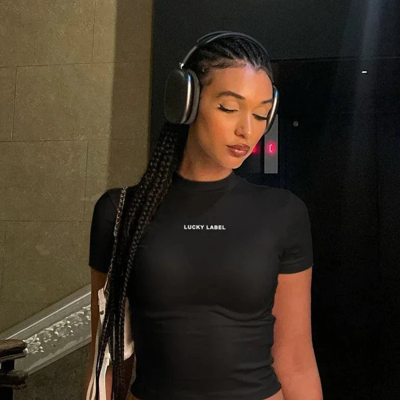 Short Sleeve Turtle Neck Crop Top