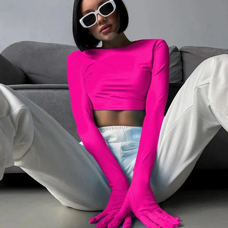 Long Sleeve Hands Gloves Attached Top