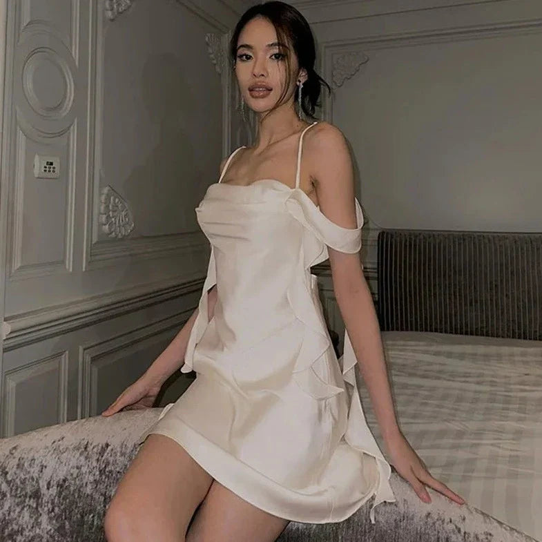 Satin Backless Ruffle Mini Dress