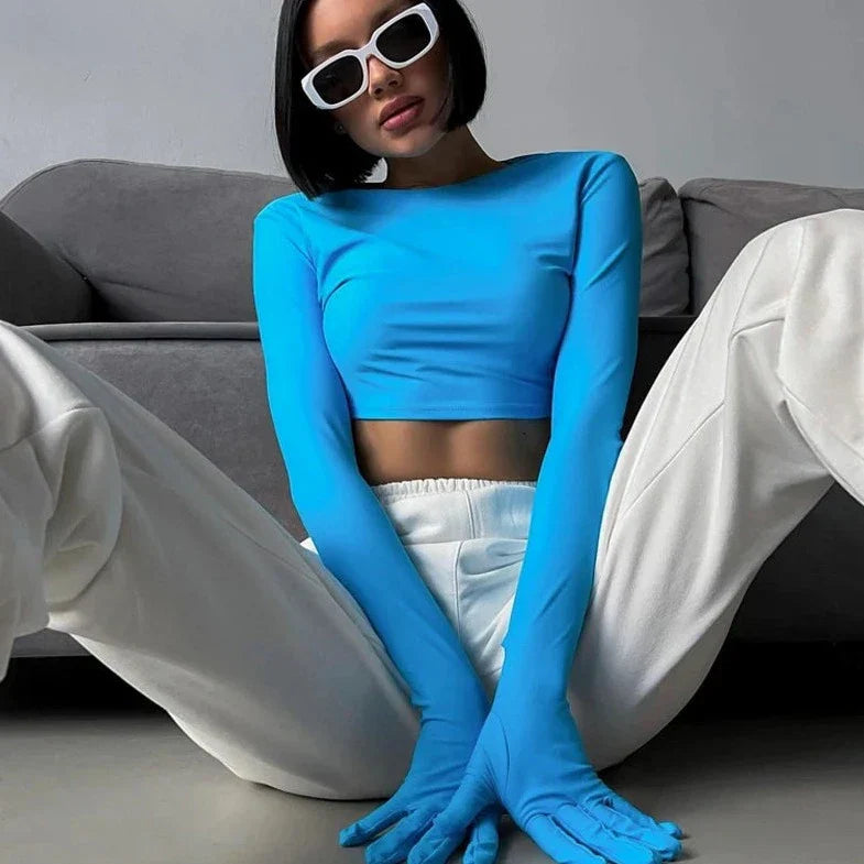 Long Sleeve Hands Gloves Attached Top