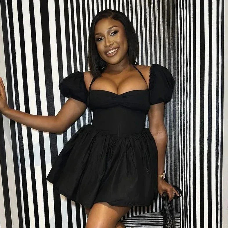 Puff Sleeve Halter Neck Mini Dress