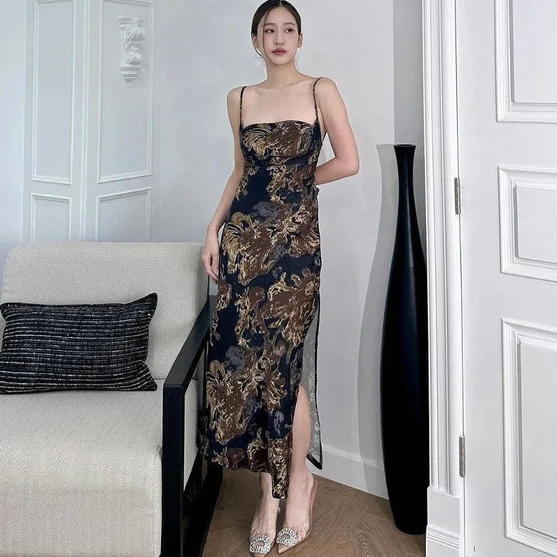Printed Sleeveless Side Slit Dress