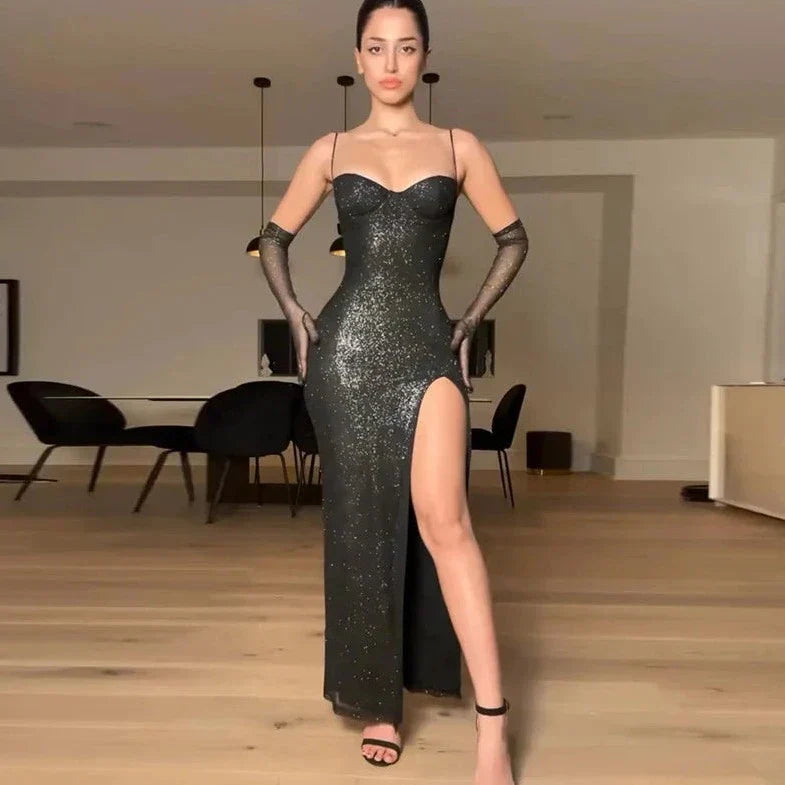 Black Sleeveless Shimmery Bodycon Dress