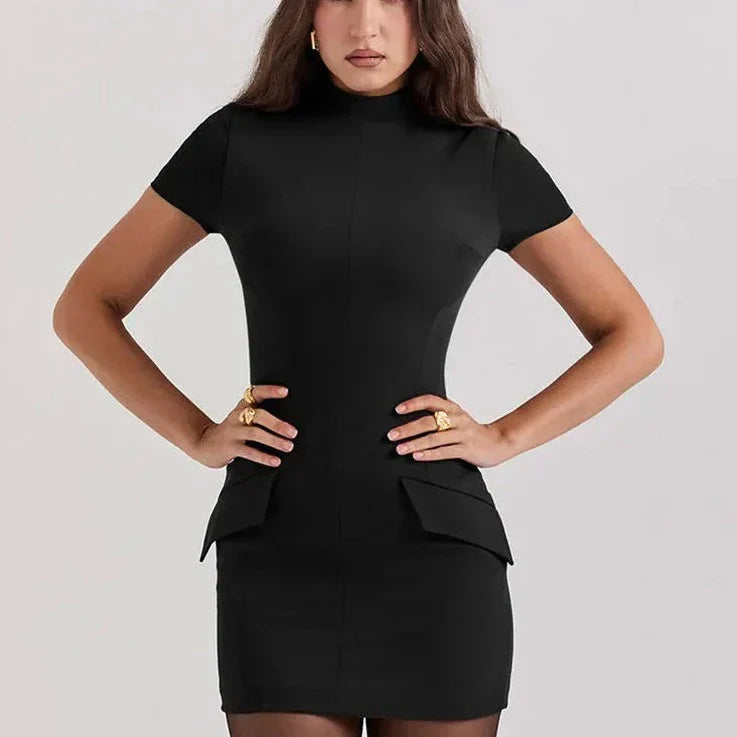 Short Sleeve Turtle Neck Bodycon Dress