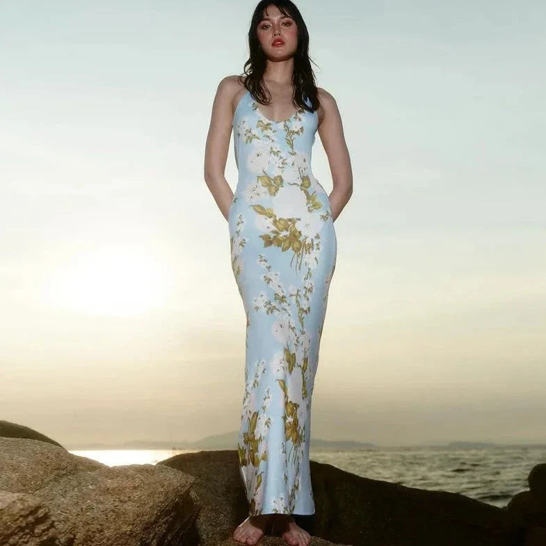Floral Printed Spaghetti Slip Maxi Dress
