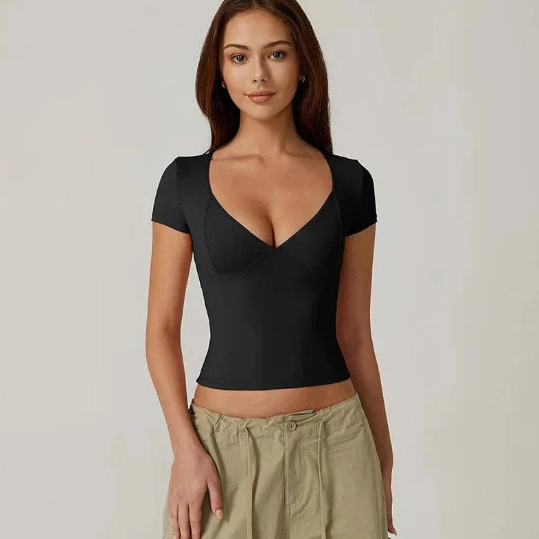 Short Sleeve V-Neck Crop Top