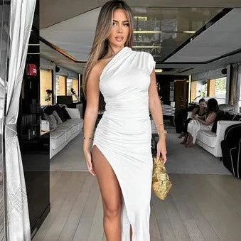 One Shoulder Side Slit Maxi Dress