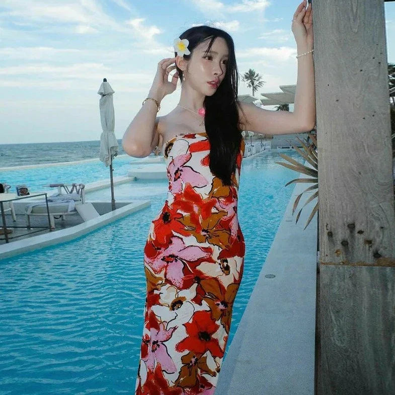 Printed Sleeveless Tube Maxi Dress