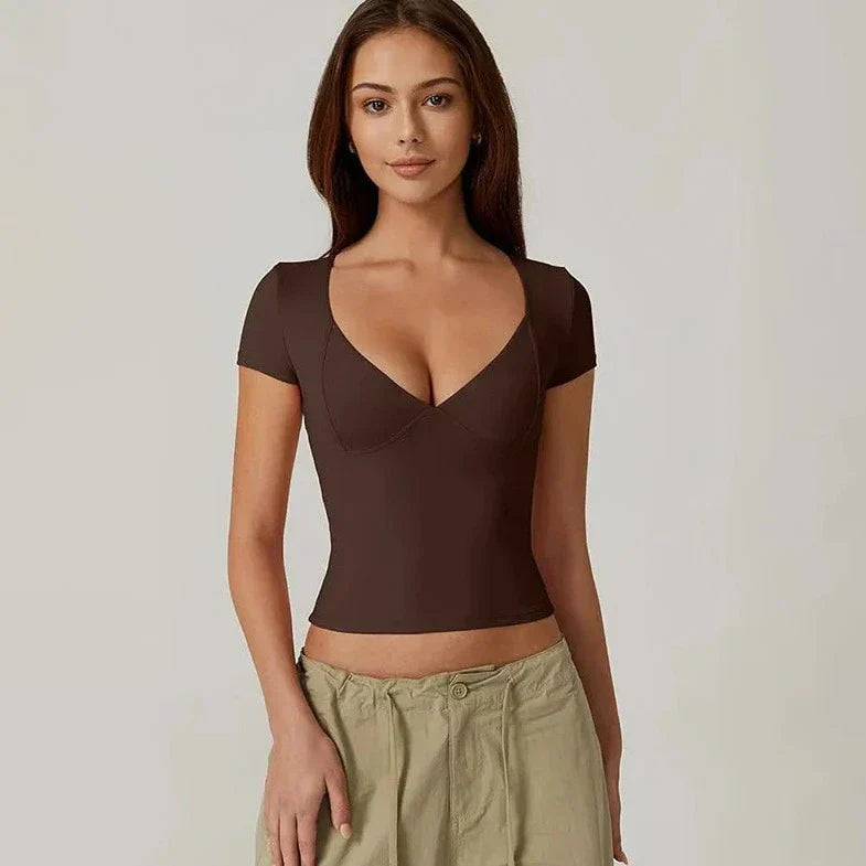 Short Sleeve V-Neck Crop Top