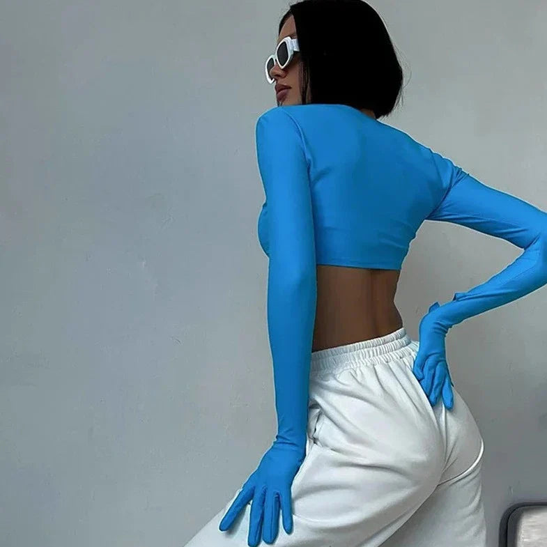 Long Sleeve Hands Gloves Attached Top