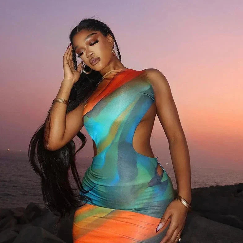 Printed Backless Sleeveless Maxi Dress