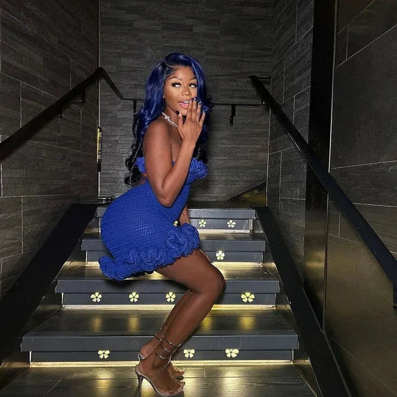 Knitted Ruffle Tube Mini Dress