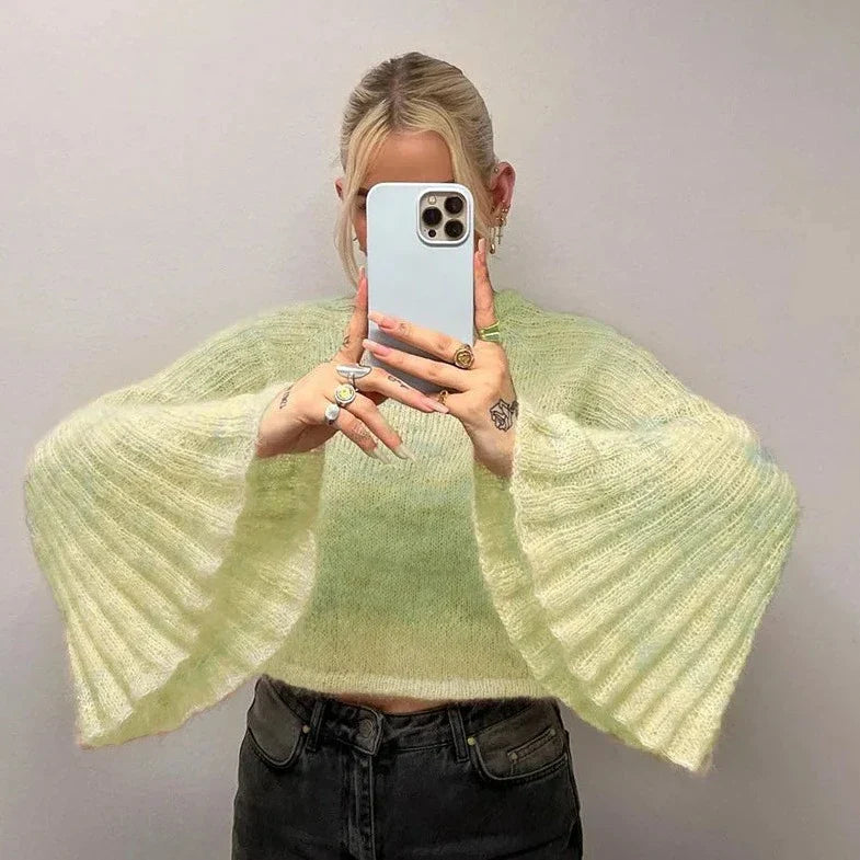 Flare Sleeve Winter Crop Sweater