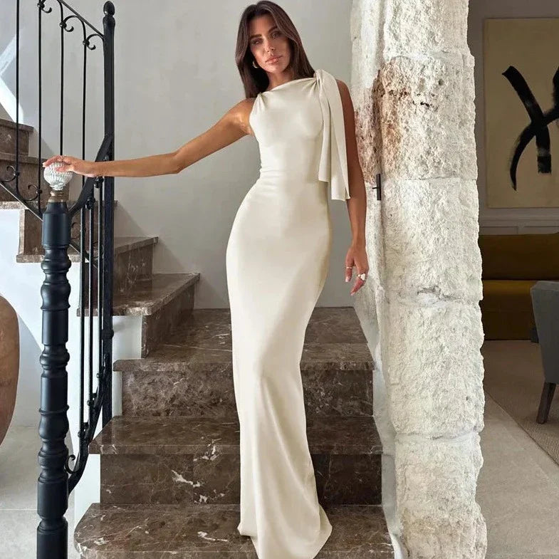 Shoulder Knot Sleeveless Elegant Evening Dress