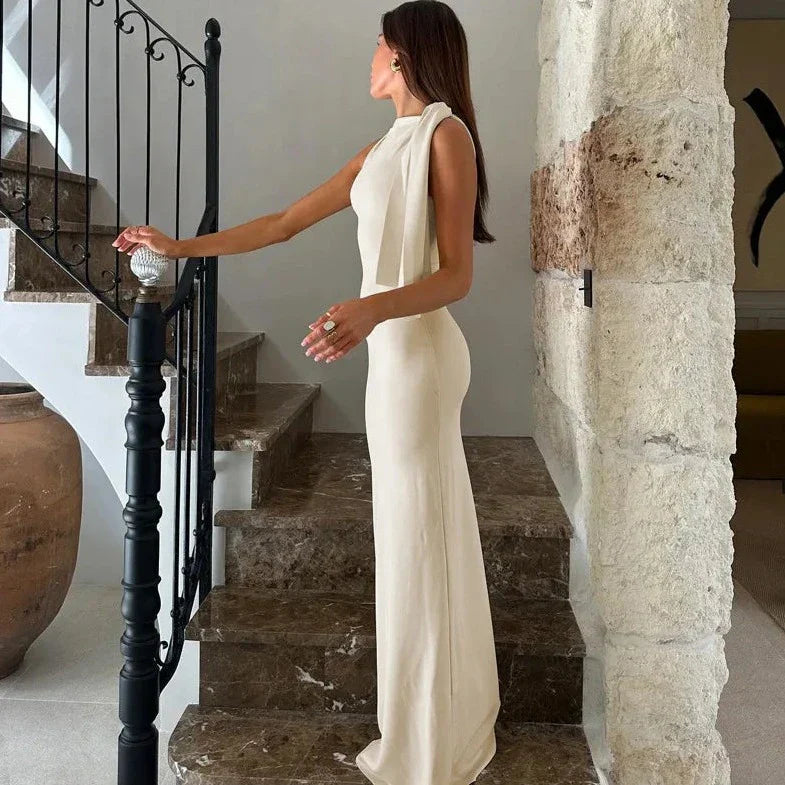 Shoulder Knot Sleeveless Elegant Evening Dress