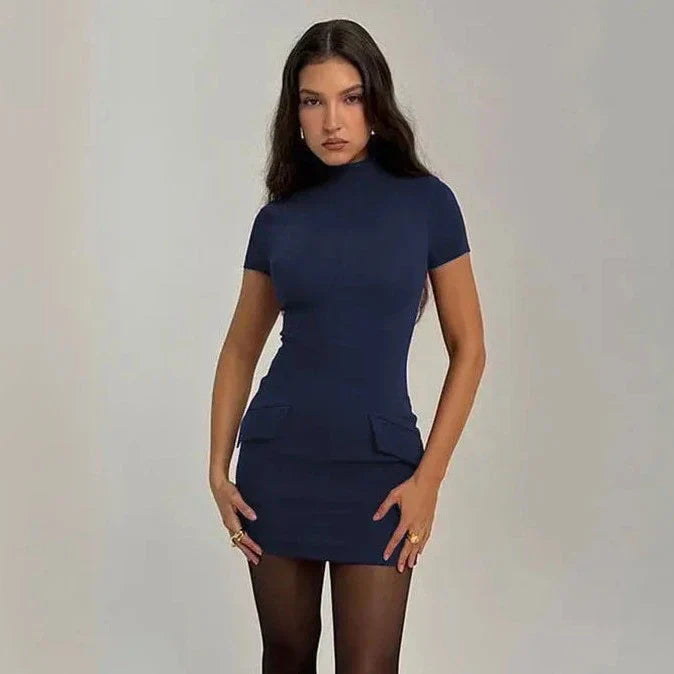 Short Sleeve Turtle Neck Bodycon Dress