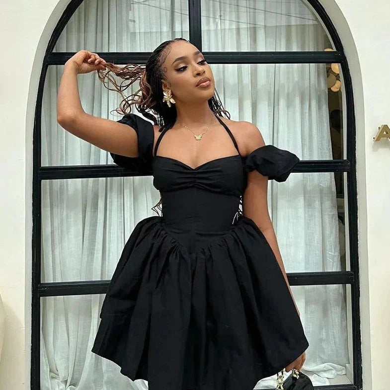 Puff Sleeve Halter Neck Mini Dress