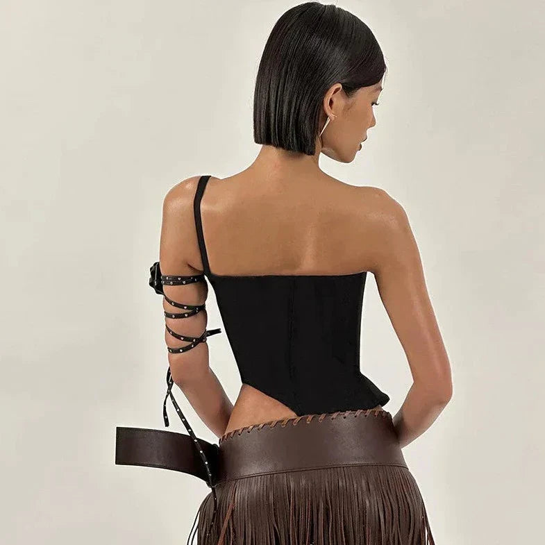One Shoulder Crop Corset Top