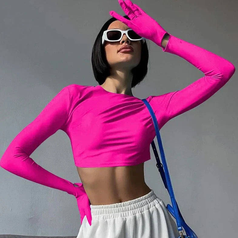 Long Sleeve Hands Gloves Attached Top
