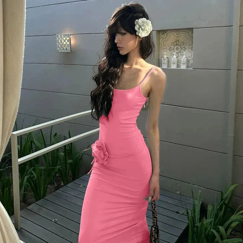 Solid Spaghetti Elegant Long Dresses