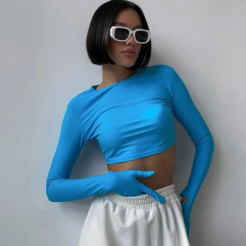 Long Sleeve Hands Gloves Attached Top