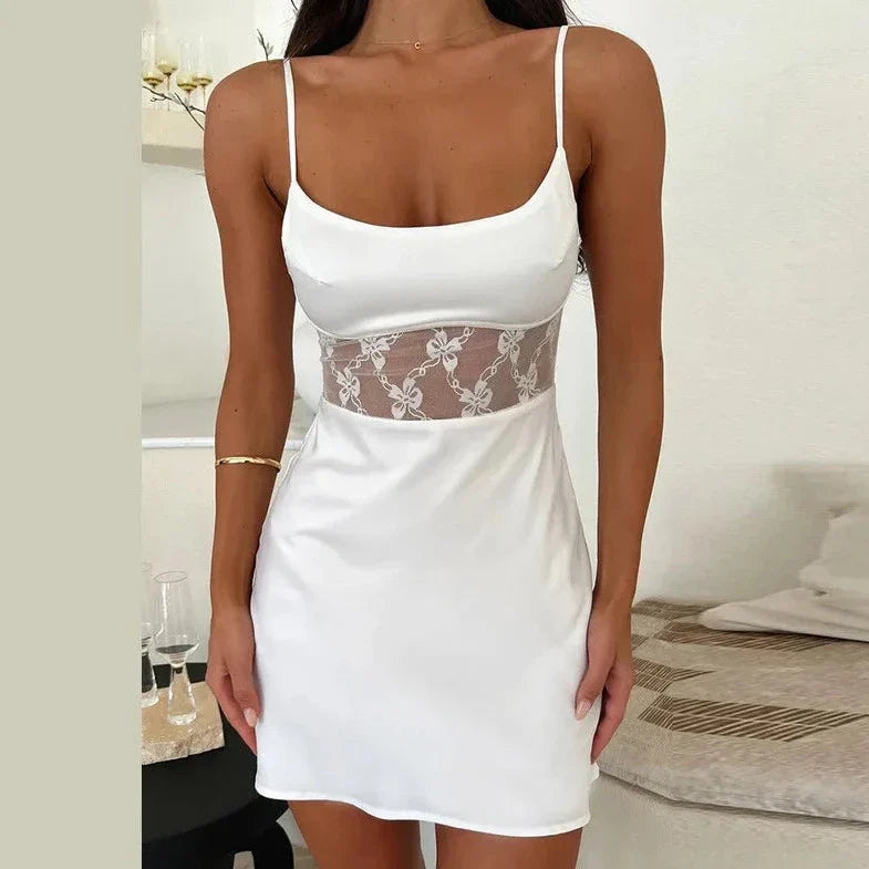 Sleeveless Lace Patchwork Mini Dress