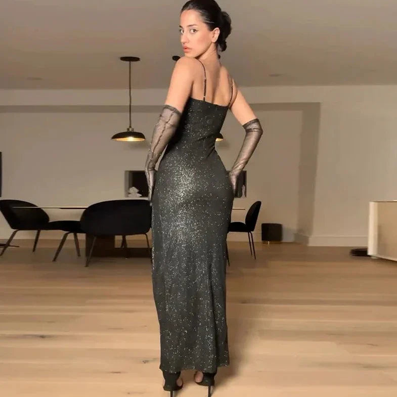 Black Sleeveless Shimmery Bodycon Dress