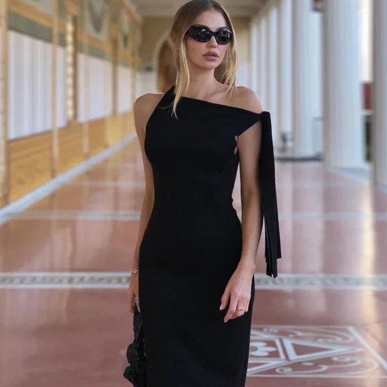 Shoulder Knot Sleeveless Elegant Evening Dress