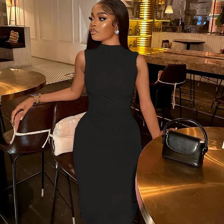 Sleeveless Turtle Neck Bodycon Maxi Dress